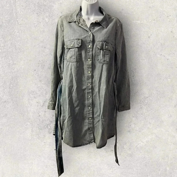 TOAST Jeans light denim shirt dress w/ pearl snaps and belt size Med - Picture 2 of 14